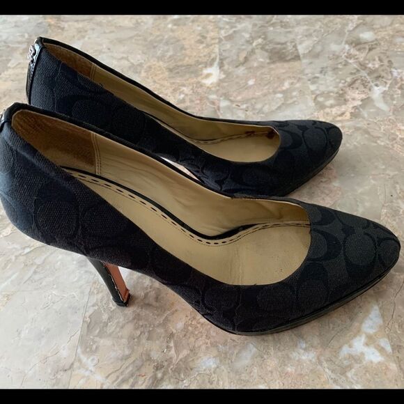 Coach black heels, closed toe, great shape, 4.5 in heels, size 10. - Picture 2 of 10